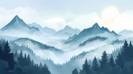 Obraz premium Ethereal majesty mountains shrouded in whispering mist. Whispering Peak. Illustration