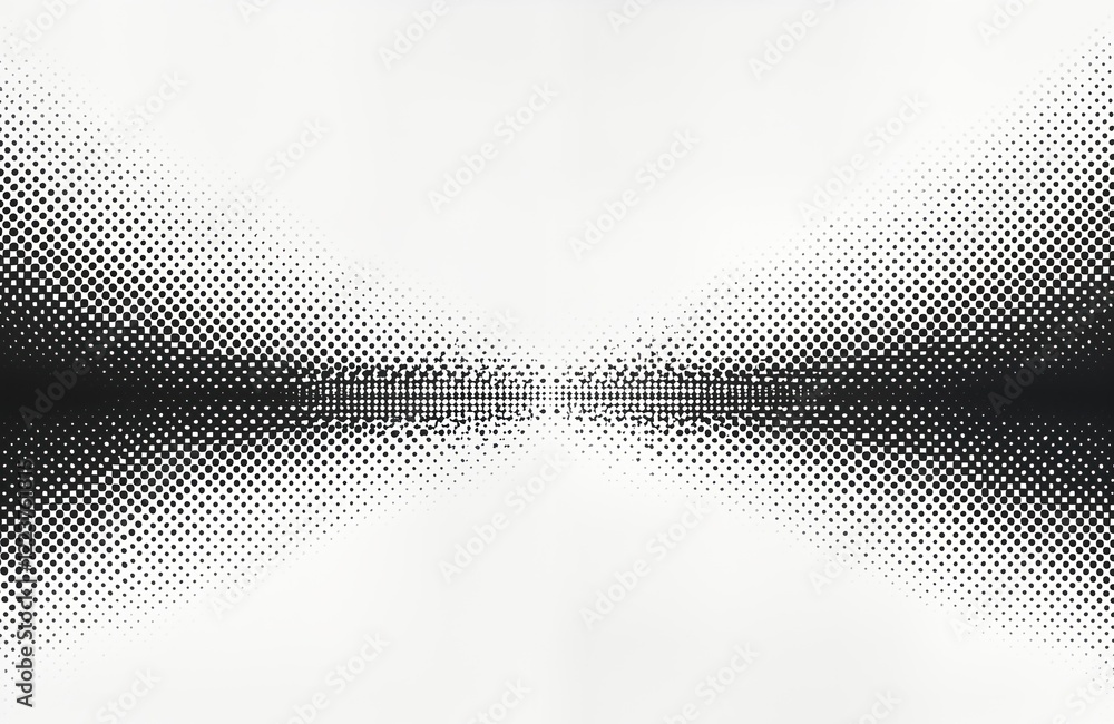 Aufkleber Abstract black, white halftone pattern with gradient effect. Pattern symmetrical, horizontal layout. Dots various sizes, densities creating visual interest. Suitable for graphic design elements,