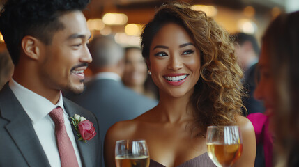  business professionals mingling and exchanging ideas at a networking even