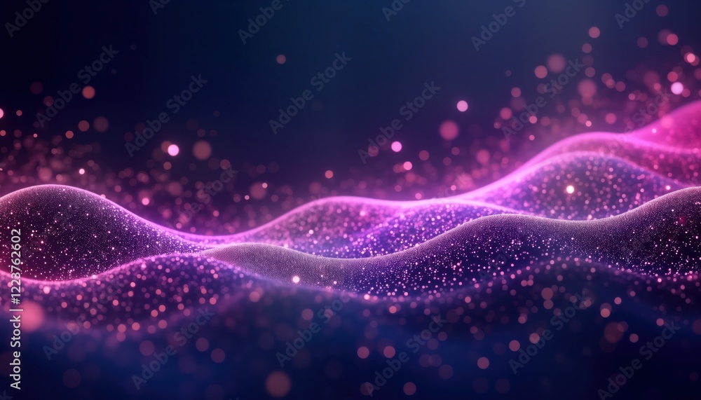 Aufkleber abstract purple wave of dots, lines on dark blue background. purple particles create flowing wave pa