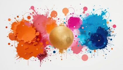 Golden Orb Amidst a Vibrant Splashes of Color