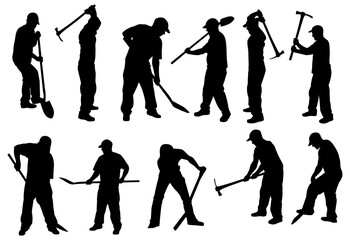Naklejka premium Workers Hard Jobs Silhouette Vector Pack graphic drawing illustration for stickers, streetwear, t-shirts, logos, print-on-demand, print, or branding