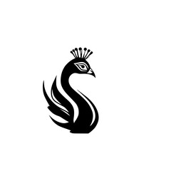 Fototapeta premium Elegant Peacock Silhouette: A Black and White Avian Design. Perfect for nature lovers and graphic designers seeking a sophisticated, stylized bird illustration.