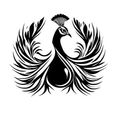 Monochrome Peacock: An Abstract Avian Masterpiece in Black and White.  Elegant, stylish, and symbolic, this graphic design is perfect for nature and animal lovers.