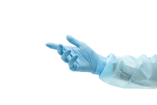 Outstretched Doctor's Hand in Latex Glove - Transparent PNG