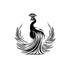 Fototapeta premium Majestic Peacock: Black and White Bird Feather Design. Elegant, Abstract Animal Art, perfect for nature lovers and graphic designers.