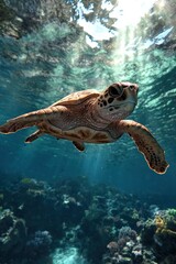 Fototapeta premium Sea turtle swimming in the ocean