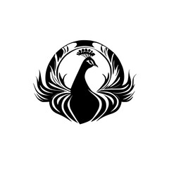 Obraz premium Elegant Peacock Bird: Black and White Circular Design. Perfect for logos, prints, and home decor. A sophisticated nature-inspired graphic.