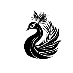 Fototapeta premium Elegant Peacock Silhouette: A Black and White Vector Illustration of a Regal Bird