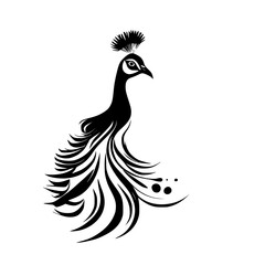 Elegant Peacock: Black and White Abstract Bird Illustration.  Nature-inspired graphic design, perfect for print, web, and home decor.