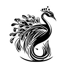 Fototapeta premium Elegant Peacock: A Black and White Artistic Bird Illustration