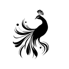 Fototapeta premium Elegant Peacock Silhouette: A Black and White Avian Design. Perfect for nature lovers and graphic designers seeking a sophisticated, stylized bird illustration.