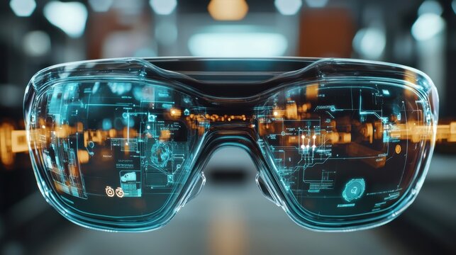 A zoomedin shot captures the AR lenses filled with kinetic animations detailing wiring diagrams complete with hovering indicators and colorcoded elements.