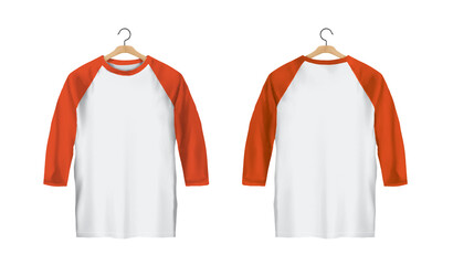 T Shirt Raglan Front And Back white and orange with hanger	
