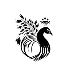 Elegant Peacock Silhouette: A Decorative Bird Design.  Perfect for nature lovers and art enthusiasts.  Stylish and ornate, this vector graphic is ideal for various applications.