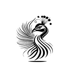 Elegant Peacock Bird: Black and White Artistic Design.  A stunning vector illustration of a peacock, perfect for home decor, fashion, and more.