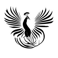 Majestic Peacock: Black and White Abstract Bird Art Print. Elegant stylized peacock design, perfect for home decor or nature lovers.  Monochrome bird illustration.