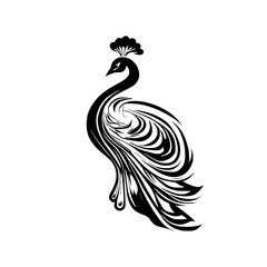 Elegant Peacock Bird: Black and White Abstract Feather Design.  A stunning vector graphic of a stylized peacock, perfect for various design projects.