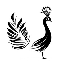 Elegant Peacock Silhouette: A Stunning Bird Illustration. Perfect for nature lovers and design enthusiasts, this image showcases the beauty of peacocks through a stylish, abstract silhouette.