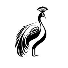 Elegant Peacock Silhouette: A Black and White Vector Illustration of a Majestic Bird. Perfect for nature, animal, and design projects.