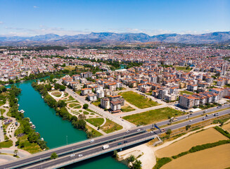 Obraz premium Manavgat city aerial panoramic view on day. Turkey