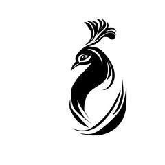 Elegant Peacock Bird Silhouette: Abstract Nature Design.  A stunning monochrome vector illustration of a peacock, perfect for graphic design projects, tattoos, or home decor.