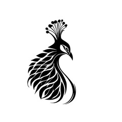 Elegant Peacock Silhouette: A Black and White Vector Illustration of a Stylized Bird. Perfect for logos, prints, and decorative designs.