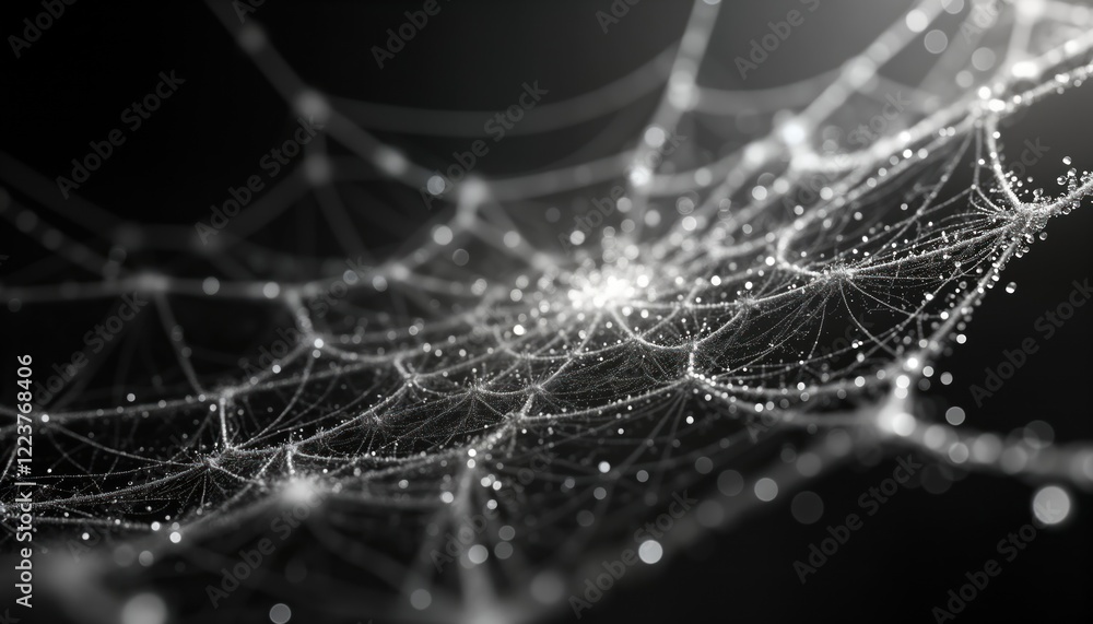 Aufkleber Abstract monochrome web structure. Intricate network pattern. Organic fiber design. Detailed texture. Modern concept for tech, science, eco themes. Futuristic network image. Organic patterns.
