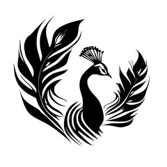 Fototapeta premium Elegant Peacock: Black and White Avian Art Print. A stylized monochrome illustration of a peacock, perfect for nature lovers and design enthusiasts.