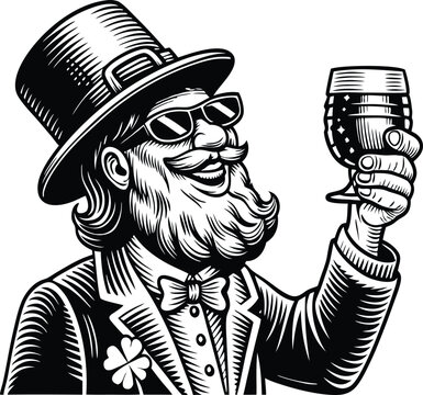 leprechaun with sunglasses toasting beer clip art preview