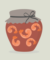 Illustration Shrimp with  Glass Jar