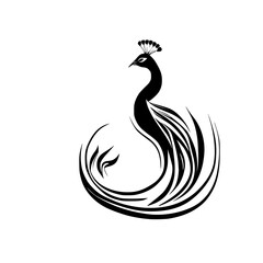 Fototapeta premium Elegant Peacock Silhouette: A Black and White Vector Illustration of a Stylized Peacock Bird. Perfect for Nature, Animal, and Design Projects.