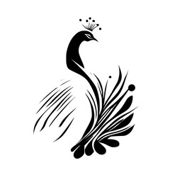 Elegant Peacock Silhouette: Black and White Bird Art Print