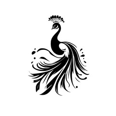 Fototapeta premium Elegant Peacock Silhouette: Black and White Bird Design. A stunning graphic illustration of a peacock, perfect for nature lovers and design enthusiasts.