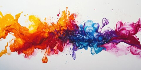 Fototapeta premium A dynamic splash of colorful paint spreading dramatically across a white.