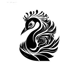 Fototapeta premium Ornate Peacock Bird: Black and White Abstract Animal Design. Elegant Feather Pattern, Wildlife Artistic Graphic Illustration, Vintage Nature Symbol.