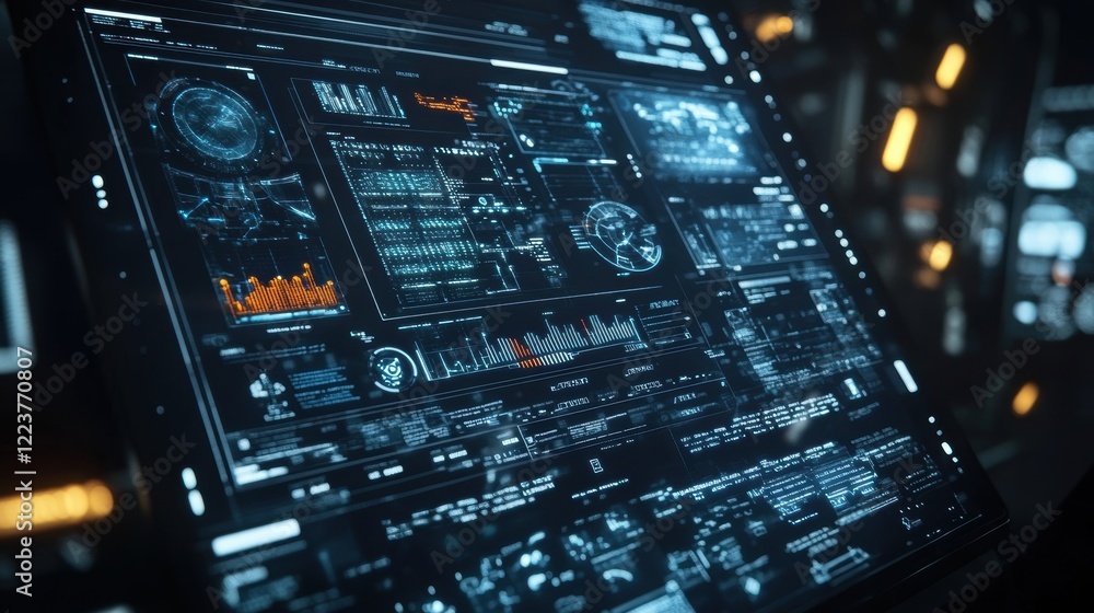 Poster an interactive display board in a modern factory setting with animated visuals of production trends 