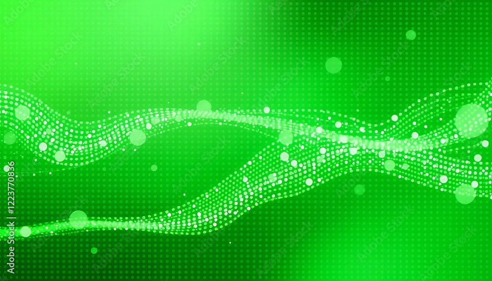 Poster abstract green wave background with particles and gradient lighting
