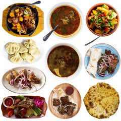 Set of dishes of Georgian cuisine isolated over white background