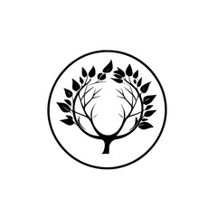Elegant Tree of Life Logo Design: Black and White Minimalist Botanical Illustration