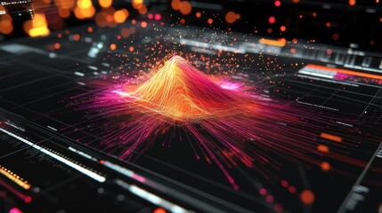 An overview of a statistical analysis tool with multidimensional data visualizations featuring outliers in stark red contrasted against a palette of softer colors.