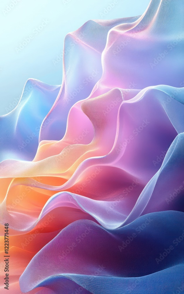 Poster flowing pastel waves transparent textured background 3d rendering