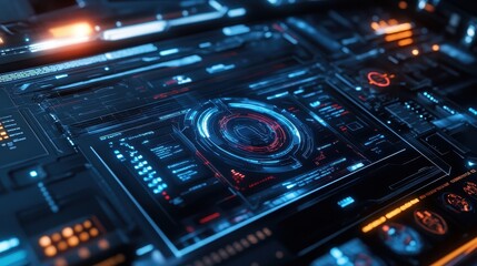 Fototapeta premium Futuristic Technology Interface Display Screen Shows Data