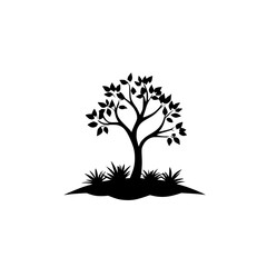 Simple Tree Silhouette: Black and White Botanical Illustration. Minimalist Nature Graphic Design. Perfect for Eco-Friendly Projects and Nature-Themed Designs.