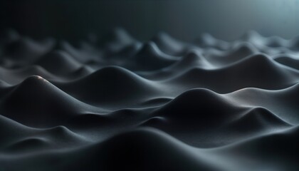 Obraz premium Abstract 3D illustration of dark wavy shapes resembling topographic map liquid flowing. Smooth curves create textured pattern with dark gray, black gradient. Modern design perfect as background for