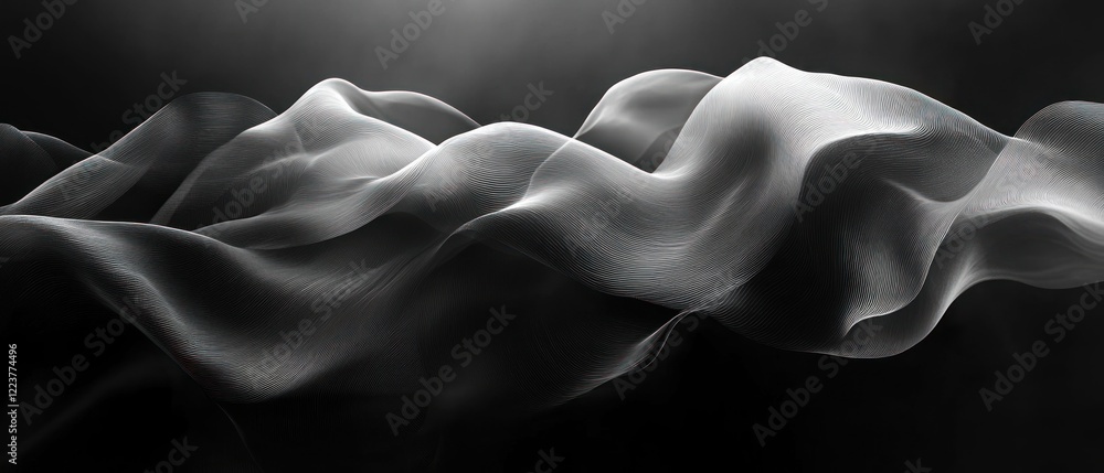 Poster abstract monochrome background with grainy texture and soft gray black gradients for retro design