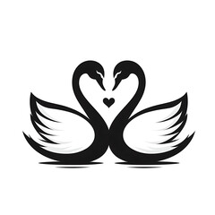 Obraz premium Swan Silhouette Pair Forming Heart Shape for Minimalist Romantic Representation in Art, Romantic Swan Silhouette with Heart Necks for Simple Representation in Black and White Designs 