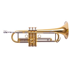 Obraz premium A polished trumpet showcasing its sleek design and intricate valves, embodying the essence of musical craftsmanship, Transparent Background.