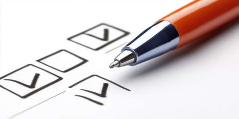 Orange pen marking checkboxes on a checklist