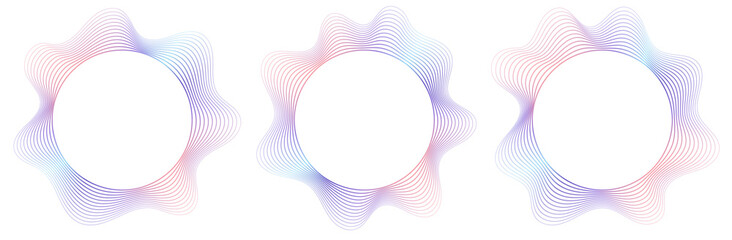 Round sound wave frames, circular lines pattern, radial curvy shapes, geometric concentric design. Vector illustration.